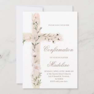 Invitation Croix sainte florale Confirmation