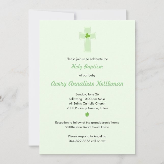 Invitation Croix Shamrock (Devant)