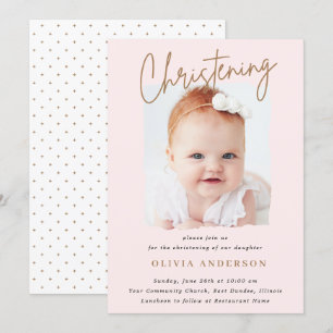 Invitation Croix subtile manuscrite script Christening Photo