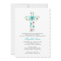 Croix turquoise de l'aquarelle Fleur première comm