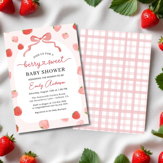Invitation Croquette Berry Sweet Bow Baby shower fraise (Créateur téléchargé)