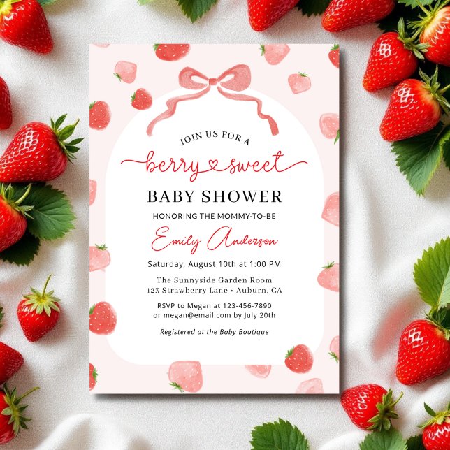 Invitation Croquette Bow Fraise Berry Baby shower sucré (Créateur téléchargé)