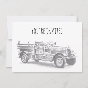Invitation croquis au crayon de vieux camion de pompiers dess