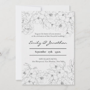 Invitation Croquis crayon floral Mariage minimaliste