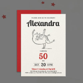 Invitation Croquis de danse de chat rouge noir blanc amusant