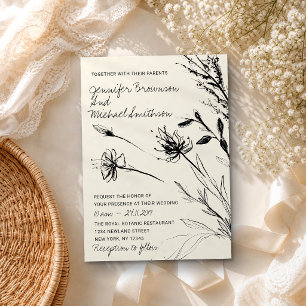 Invitation Croquis de fleur botanique papier rétro dessiné à