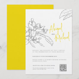 Invitation Croquis de fleur de citron gris jaune mariage