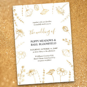 Invitation Croquis de Fleur Sauvage Fleurs Dorées Mariage Élé
