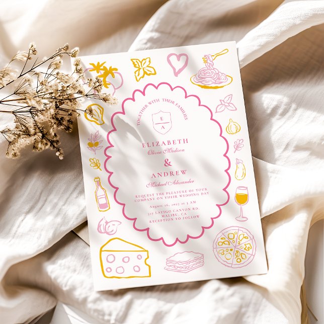 Invitation Croquis de Mariage alimentaire italien rose (Créateur téléchargé)