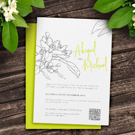 Invitation Croquis en fleur de citron vert mariage gris jaune