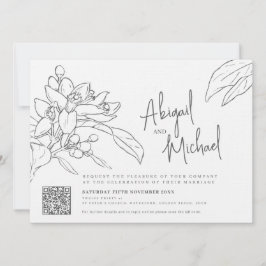 Invitation Croquis en fleurs orange mono photo mariage paysag
