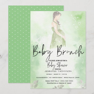 Invitation Croquis Maman Baby shower de Brunch pour bébé vert