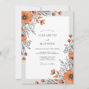Invitation Croquis Mariage Automnal Orange Brûlé