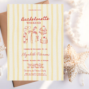 Invitation Croquis Rouge Bachelorette Week-end Bandes Jaunes