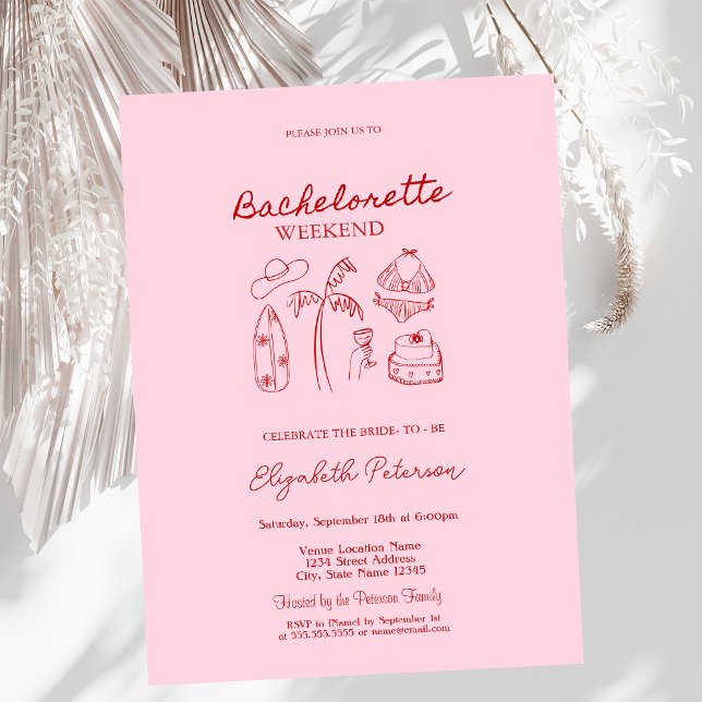 Invitation Croquis rouge Bikinis & Martinis (Créateur téléchargé)