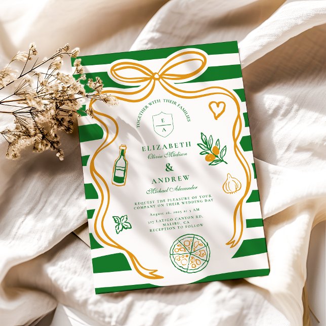 Invitation Croquis sur la nourriture Mariage italienne verte (Créateur téléchargé)