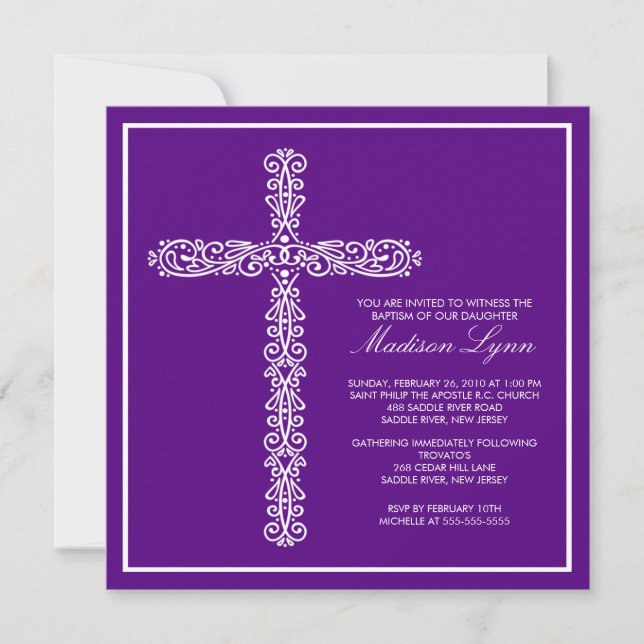 Invitation Cross Baptism Christening Girl Baptism Inviation (Devant)