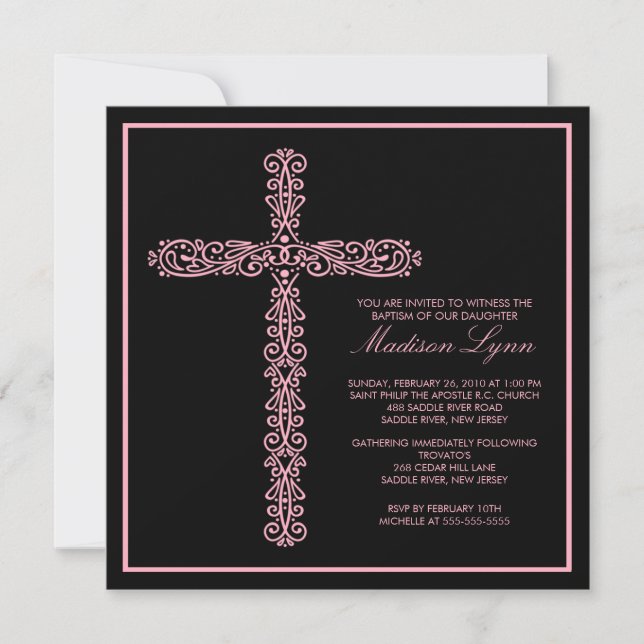 Invitation Cross Baptism Christening Girl'innovation Baptême (Devant)