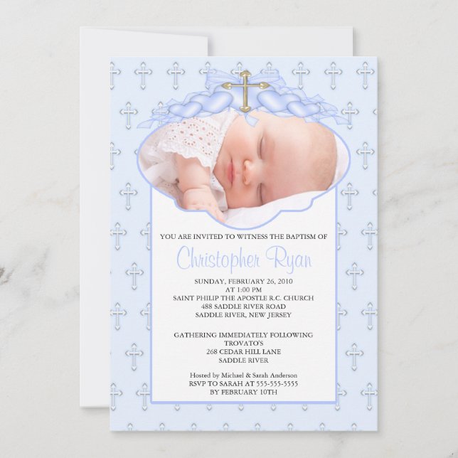 Invitation Cross & Hearts Photo Baptism Inviation (Devant)
