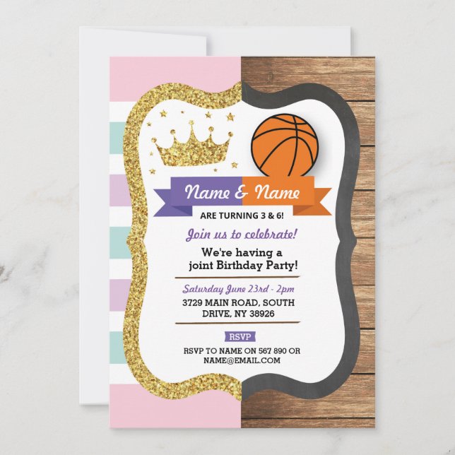 Invitation Crown & Basketball Joint Anniversaire Garçon Sport (Devant)