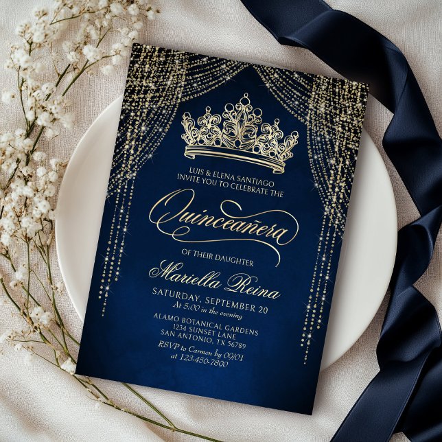 Invitation Crown Tiara Marine Gold Quinceañera (Créateur téléchargé)
