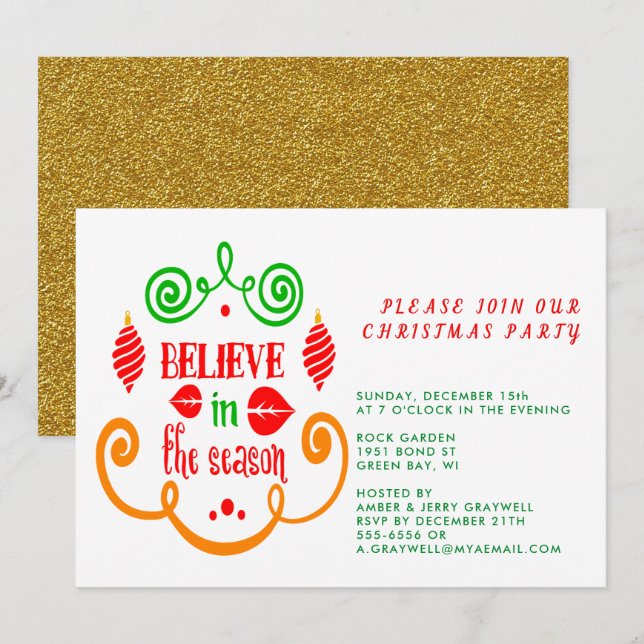 Invitation Croyez en la saison, Noël Fête, ZPR (Devant / Derrière)