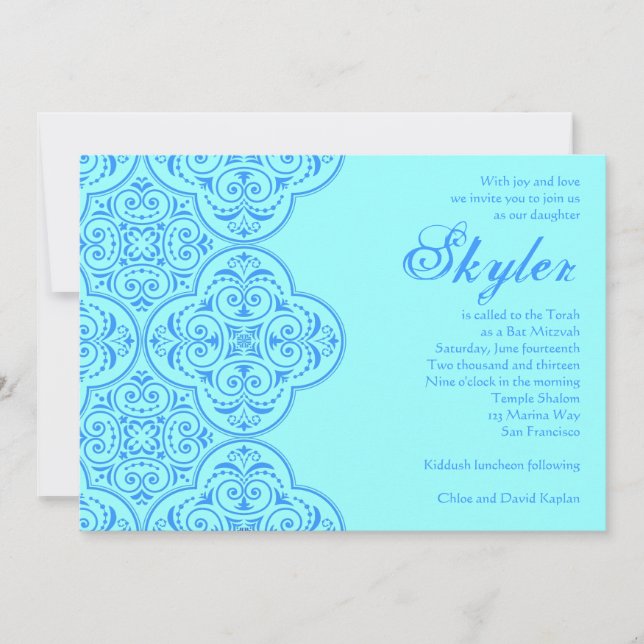 Invitation Cru de bleu de Skyler d'invitation de bat mitzvah (Devant)