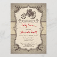 Cru vintage d'invitation de baby shower de voiture