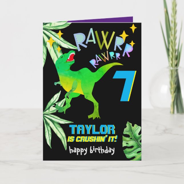 Invitation Crushing It DINOSAUR Anniversaire de enfant NEON R (Devant)