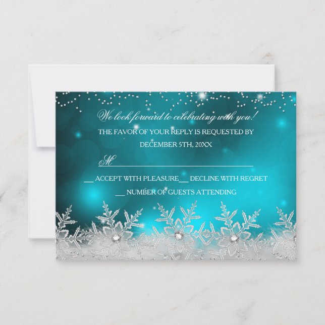 Invitation Crystal Snowflake Turquoise fête de Noël RSVP (Devant)