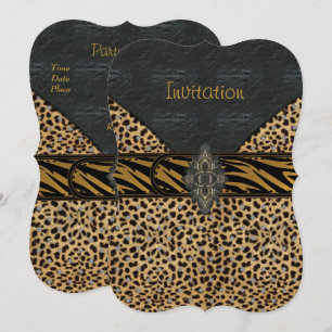 Invitation Cuir Animal Exotique Or Noir Multi