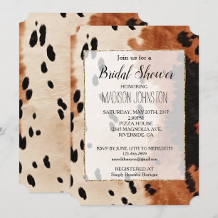 Invitation Cuir de vache marron noir crème