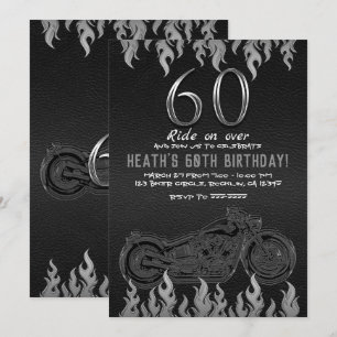 Invitation Cuir Noir Moto Argent 60TH 60 Ans
