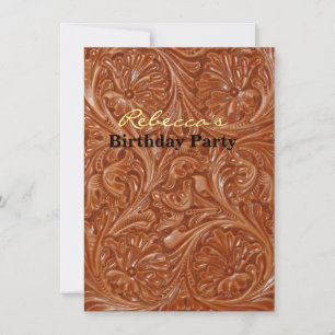 Invitation cuir ouvragé motif western country cow-boy
