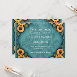 Invitation Cuir turquoise à outils et tournesols Enregistrer 