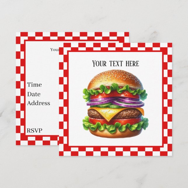 Invitation Cuire Cute hors hamburger personnalisable partie p (Devant / Derrière)