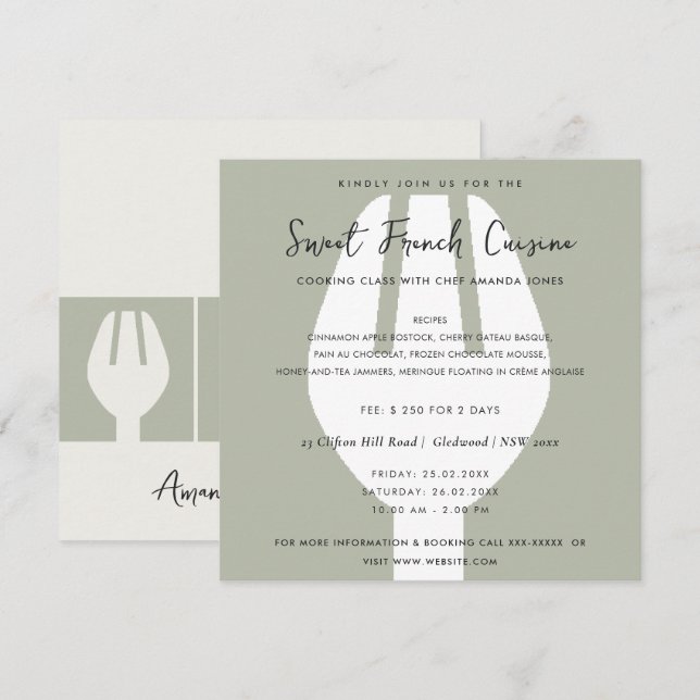 INVITATION CUISINE DE CLASSE DE MODÈLE DE LA CLASSE INVITATIO (Devant / Derrière)