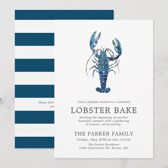 Invitation Cuisine de homard bleu océan| Répartis (Devant / Derrière)