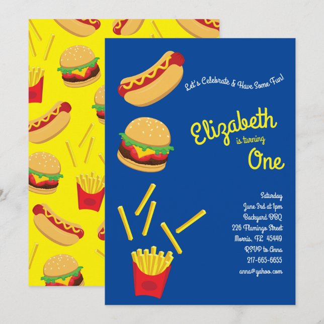 Invitation Cuisine Fries Français Enfant 1er Anniversaire Fêt (Devant / Derrière)