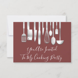 Invitation Cuisine Party Chef Cuisine Restaurant Rose Argent
