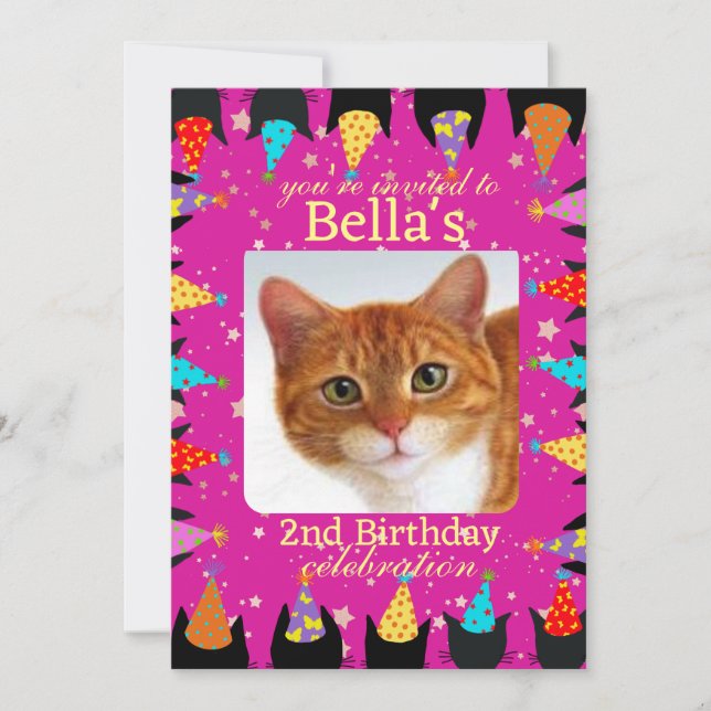Invitation Cuisine Personnalisée Photo Chat Rose Anniversaire (Devant)