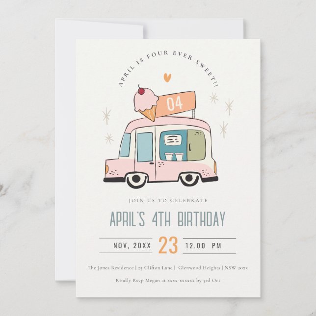 Invitation Cuisine quatre toujours sucré crème glacée Camion  (Devant)