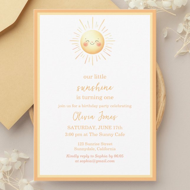 Invitation Cuisine Sunshine Orange et Boho Jaune 1er annivers (Créateur téléchargé)