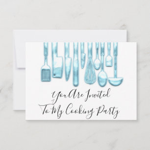 Invitation Cuisinier de fête de cuisine dorée bleue blanche