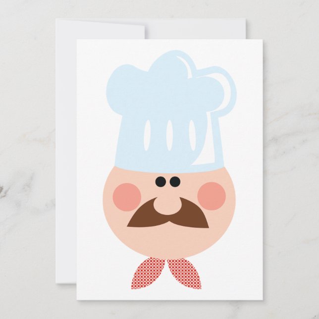 Invitation Cuisinier Italien avec Moustache et Chapeau (Devant)