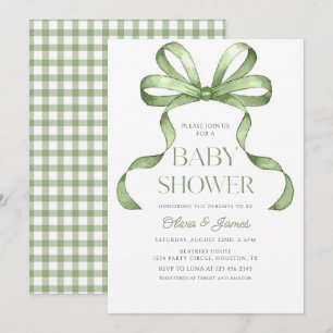 Invitation Cuite sauge vert Bow En vichy Baby shower