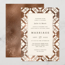 Invitation Cuivre Bronze Automne Russe Plaid Barne Mariage