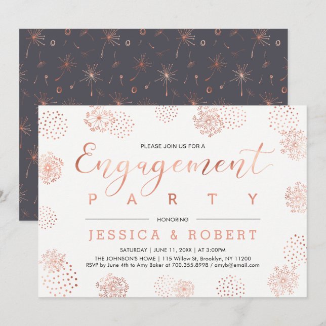 Invitation Cuivre et gris | Parti d'engagement moderne simple (Devant / Derrière)