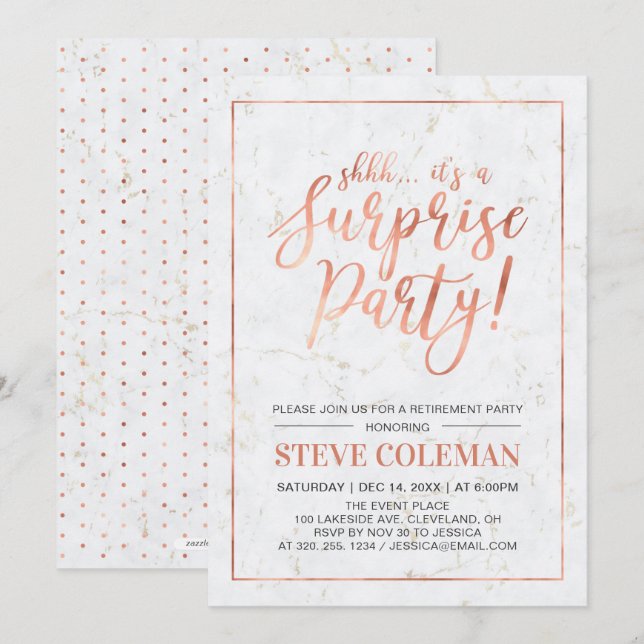 Invitation Cuivre et marbre | Parti de retraite surprise mode (Devant / Derrière)