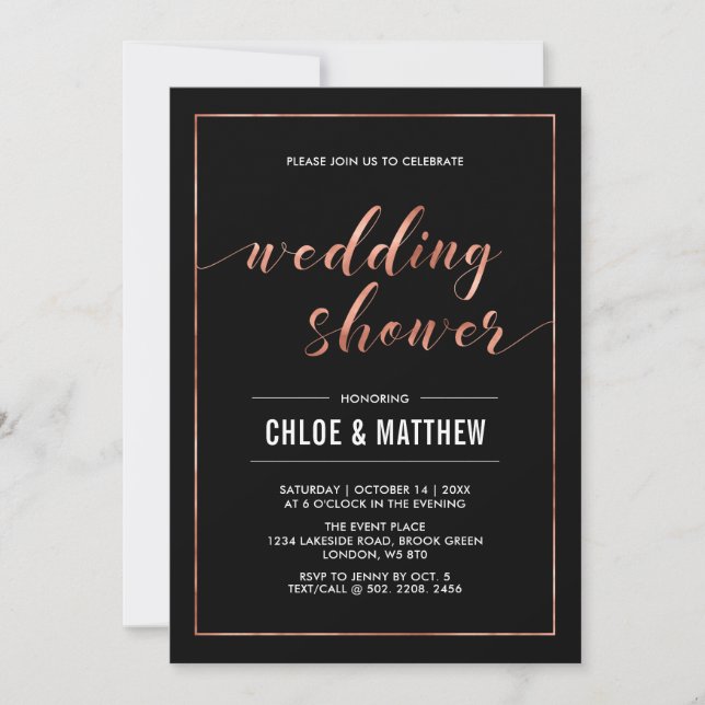 Invitation Cuivre et noir | Wedding shower moderne simple (Devant)